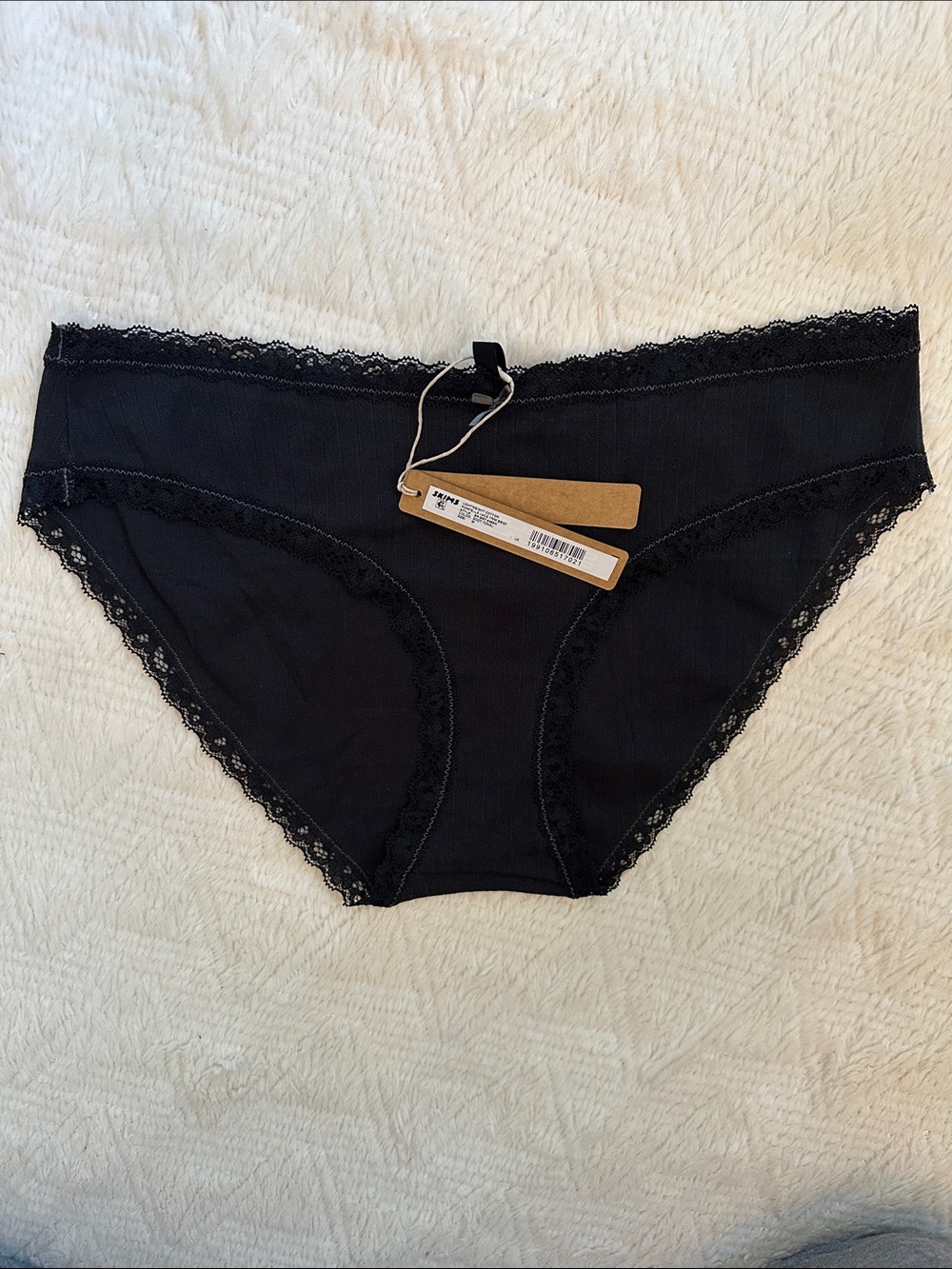 SKIMS Pointelle Lace Trim Brief in Soot Tonal